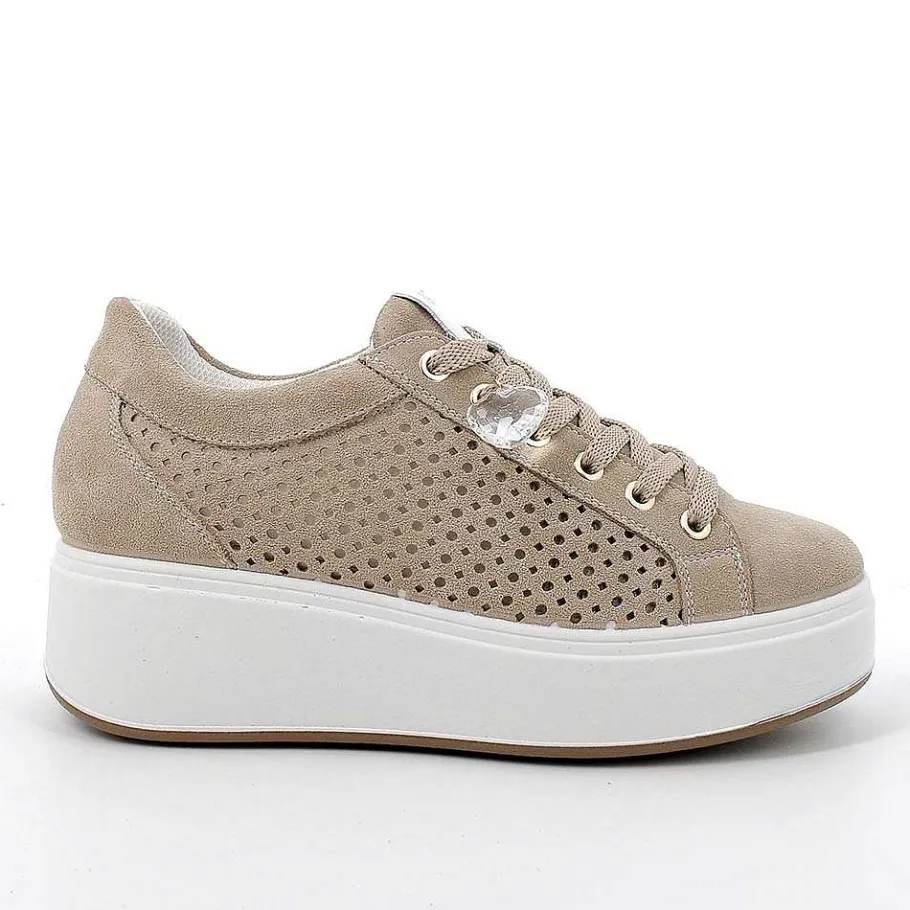 Woman Igi&Co Wedges-Ivory Women'S Leather Wedge Sneakers