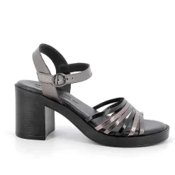 Woman Igi&Co Heeled Shoes-Laminated Gray Women'S Leather Heeled Sandals