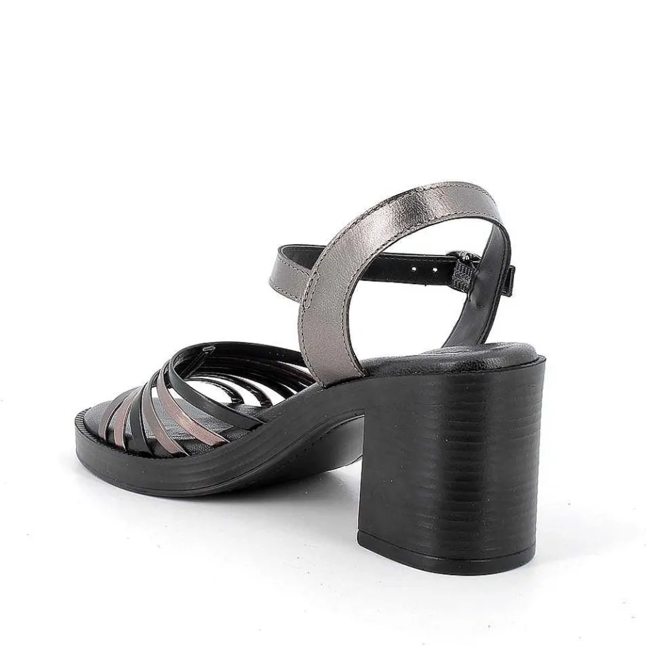 Woman Igi&Co Heeled Shoes-Laminated Gray Women'S Leather Heeled Sandals