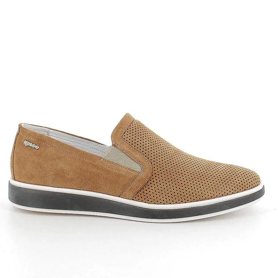 Man Igi&Co Moccasins And Flat Shoes-Men'S Leather Slip On Tan
