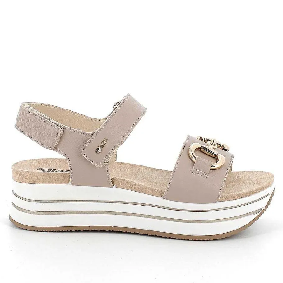 Woman Igi&Co Wedges-Mink Women'S Leather Wedge Sandals