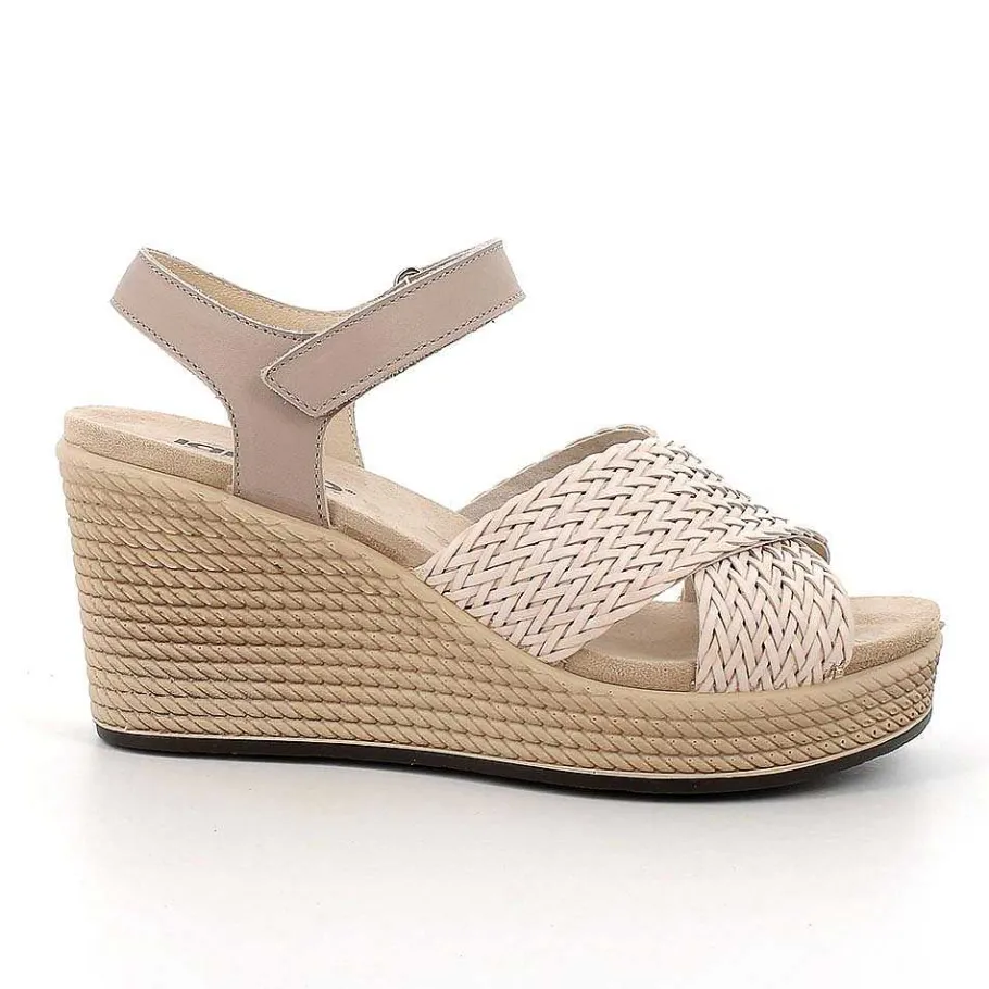 Woman Igi&Co Wedges-Mink Women'S Leather Wedge Sandals