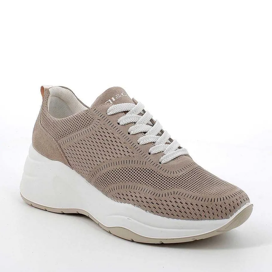 Woman Igi&Co Wedges-Mink Women'S Leather Wedge Sneakers