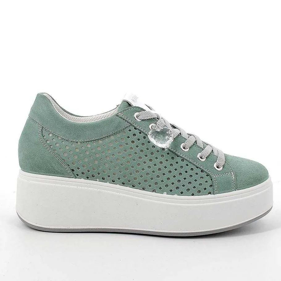 Woman Igi&Co Wedges-Mint Green Women'S Leather Wedge Sneakers