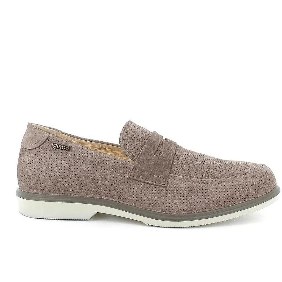 Man Igi&Co Moccasins And Flat Shoes-Pewter Men'S Leather Loafers