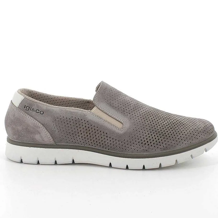 Man Igi&Co Moccasins And Flat Shoes-Pewter Men'S Leather Slip On