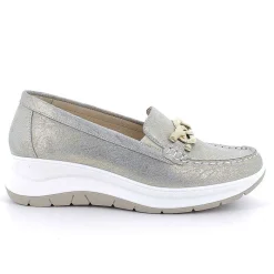 Woman Igi&Co Moccasins And Slip Ons-Platinum Women'S Leather Wedge Loafers