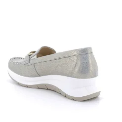 Woman Igi&Co Moccasins And Slip Ons-Platinum Women'S Leather Wedge Loafers