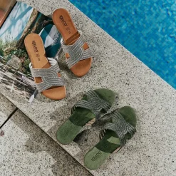 Woman Igi&Co Sandals And Flip Flops-Sage Green Women'S Leather Sandals