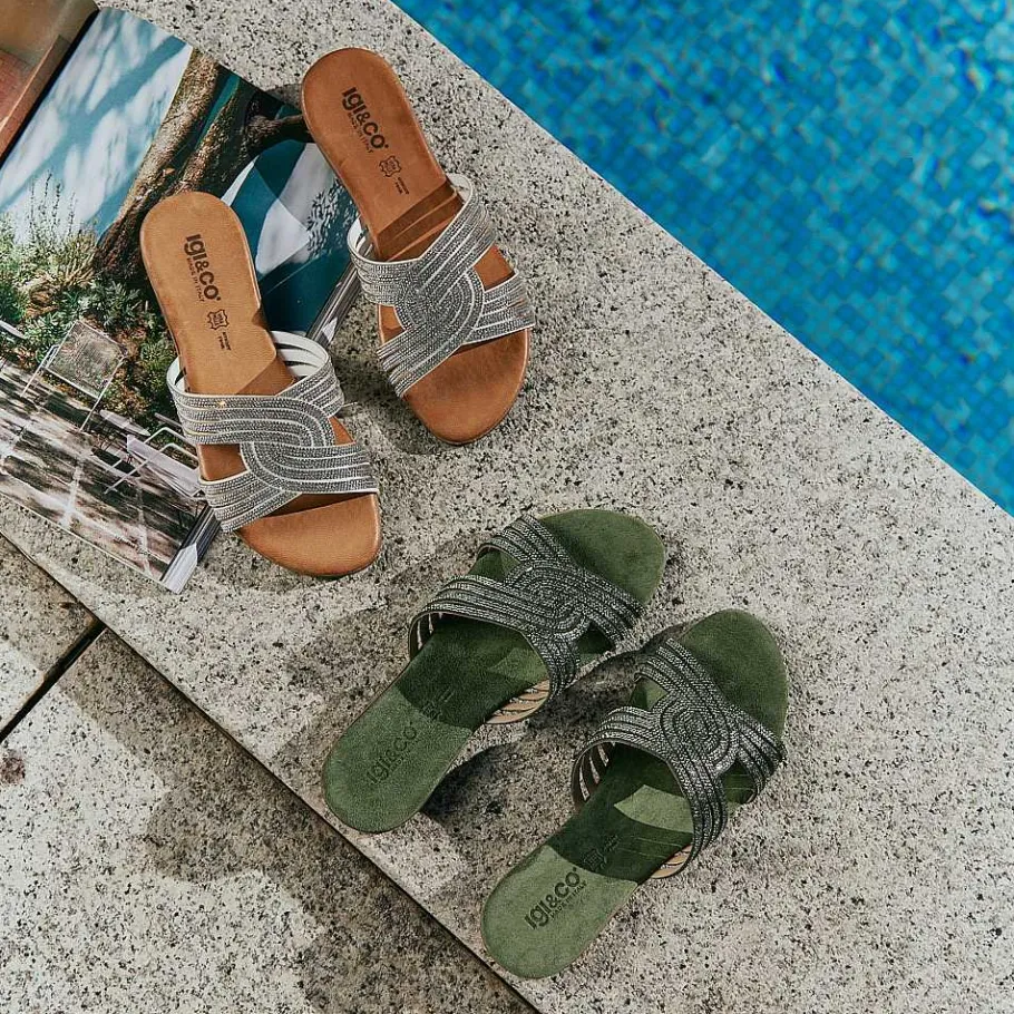 Woman Igi&Co Sandals And Flip Flops-Sage Green Women'S Leather Sandals
