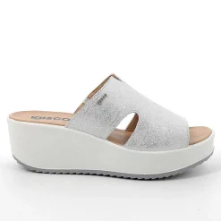Woman Igi&Co Wedges-Silver Women'S Leather Wedge Sandals