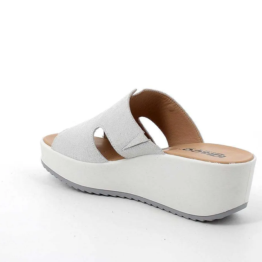 Woman Igi&Co Wedges-Silver Women'S Leather Wedge Sandals