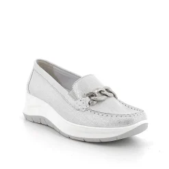Woman Igi&Co Moccasins And Slip Ons-Silver Women'S Leather Wedge Loafers