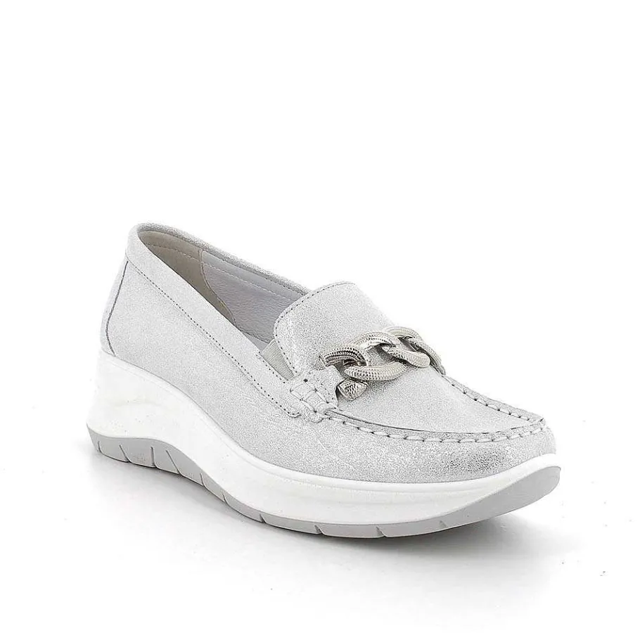 Woman Igi&Co Moccasins And Slip Ons-Silver Women'S Leather Wedge Loafers