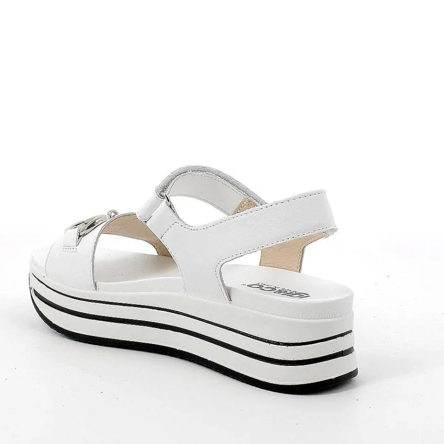 Woman Igi&Co Wedges-White Women'S Leather Wedge Sandals