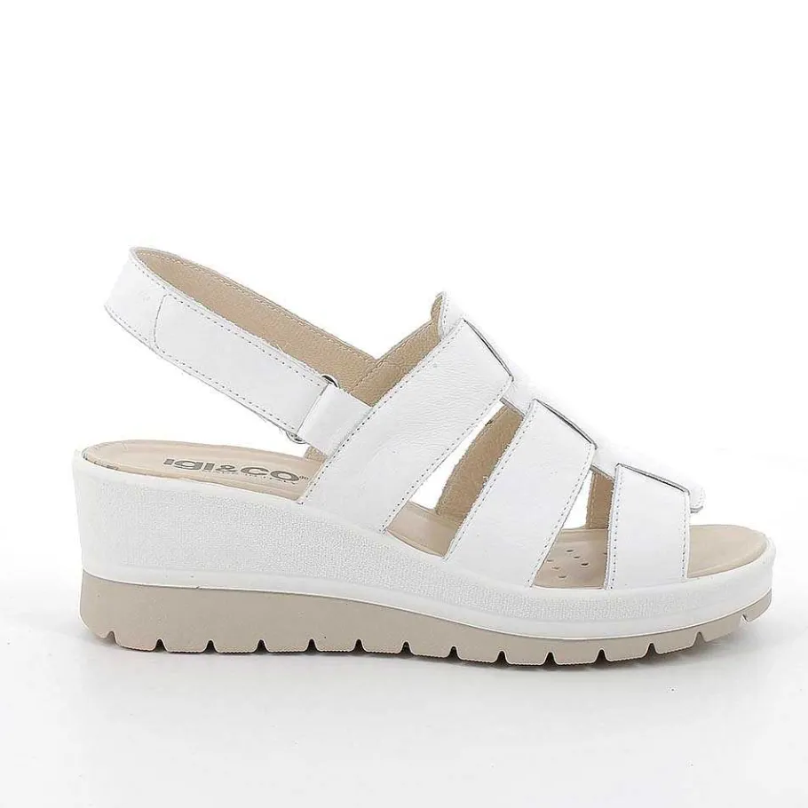 Woman Igi&Co Wedges-White Women'S Leather Wedge Sandals