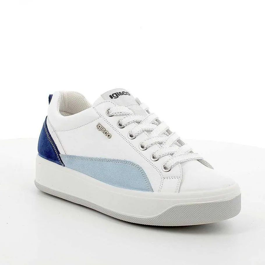 Woman Igi&Co Sneakers-White-Blue Women'S Leather Sneakers