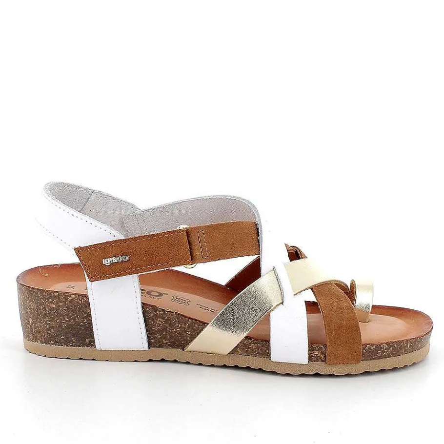 Woman Igi&Co Sandals And Flip Flops-White-Copper Women'S Leather Flip-Flop Sandals