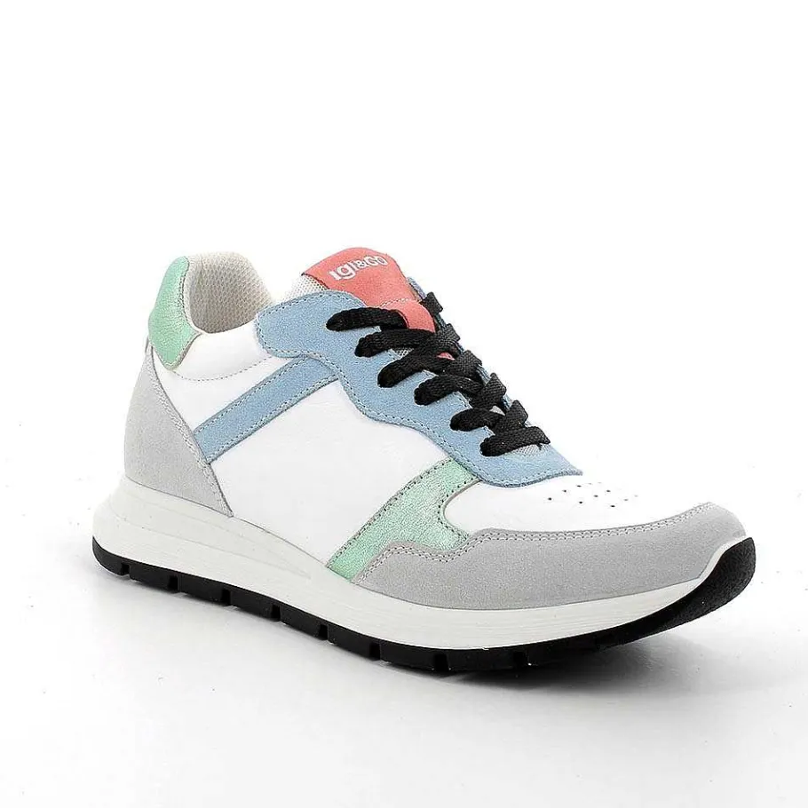 Woman Igi&Co Sneakers-White-Crystal-Light Blue Women'S Leather Sneakers