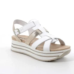 Woman Igi&Co Wedges-White-Platinum Women'S Leather Wedge Sandals