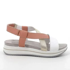 Woman Igi&Co Wedges-White-Powder Women'S Leather Wedge Sandals