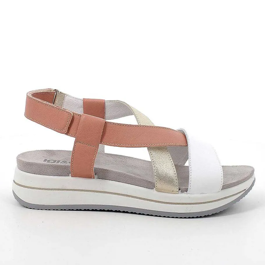 Woman Igi&Co Wedges-White-Powder Women'S Leather Wedge Sandals