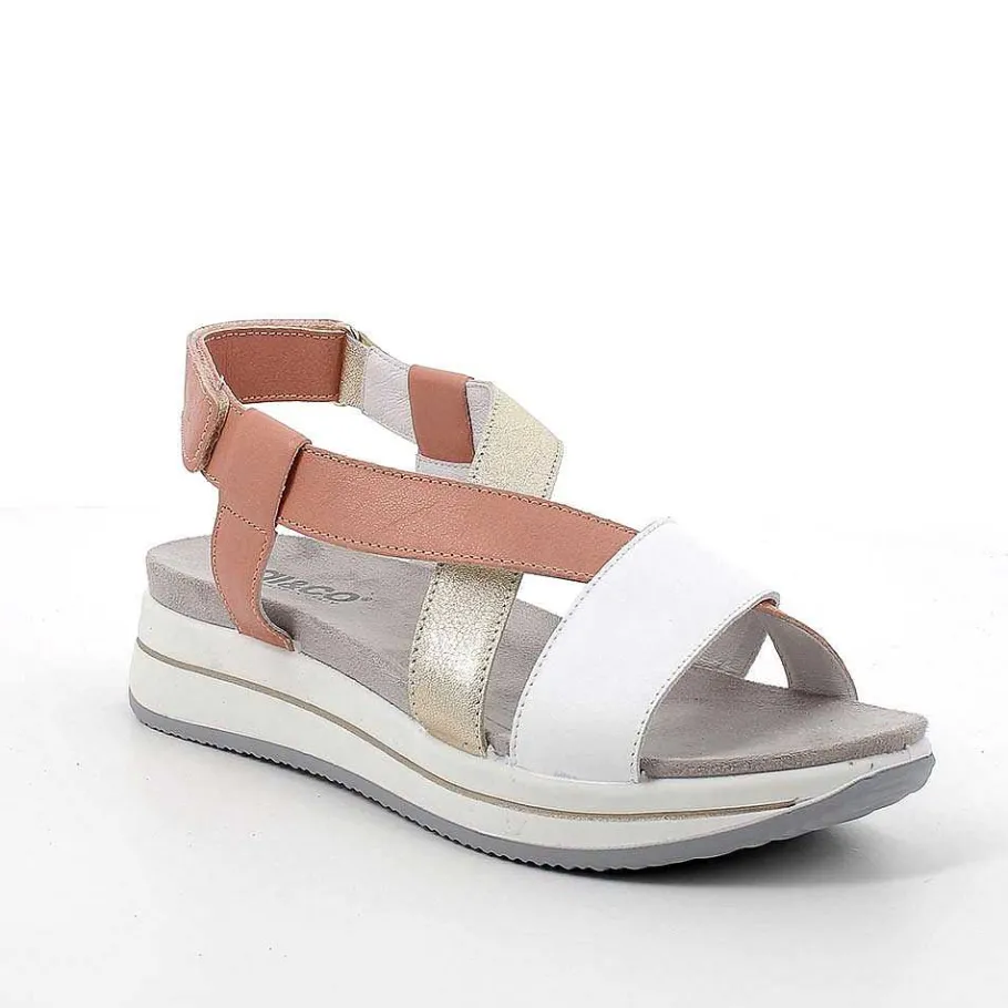 Woman Igi&Co Wedges-White-Powder Women'S Leather Wedge Sandals