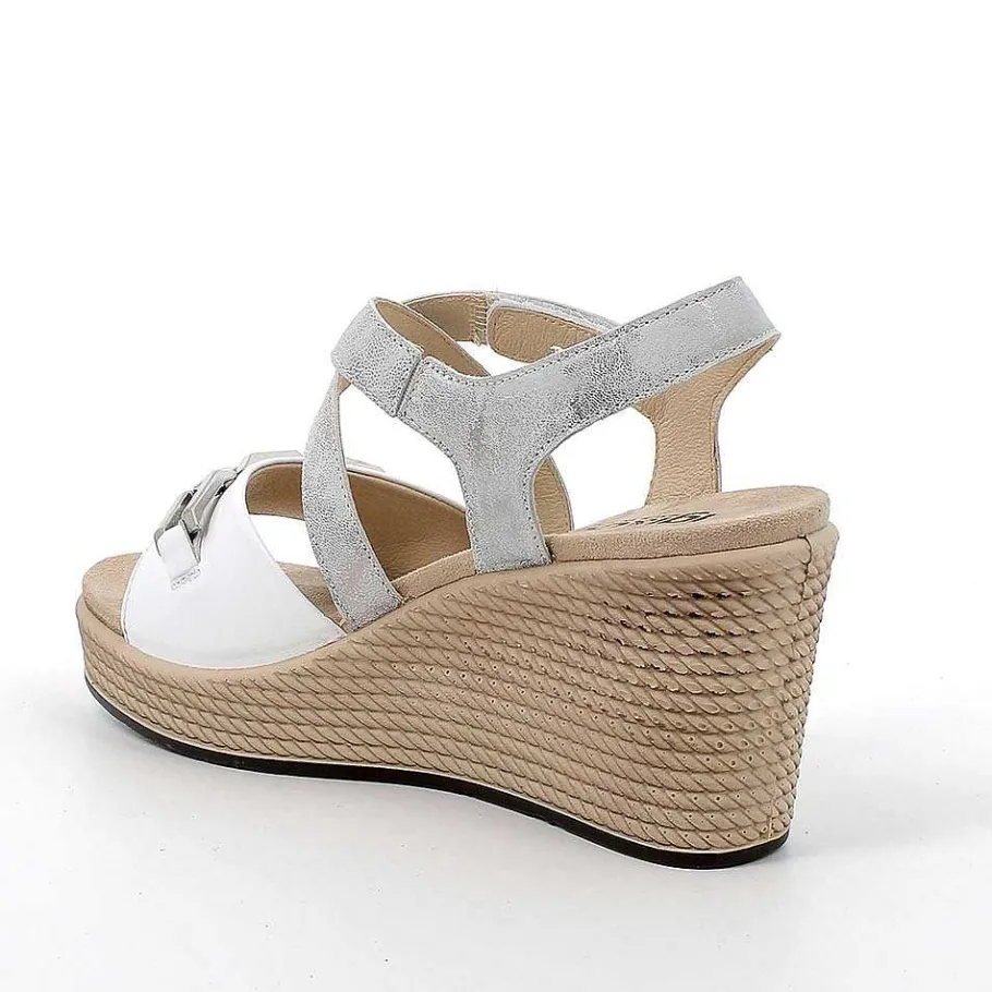Woman Igi&Co Wedges-White-Silver Women'S Leather Wedge Sandals