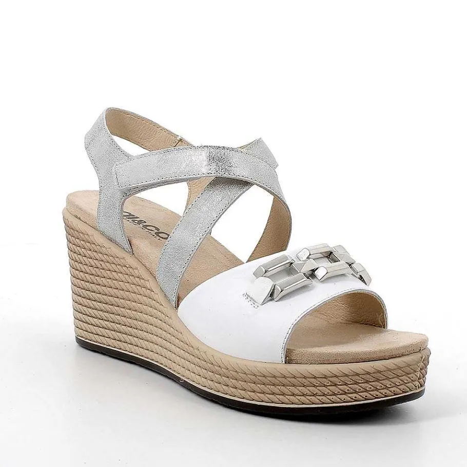 Woman Igi&Co Wedges-White-Silver Women'S Leather Wedge Sandals