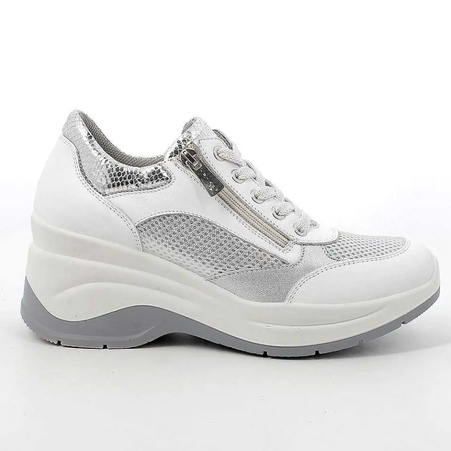 Woman Igi&Co Wedges-White-Silver Women'S Leather Wedge Sneakers