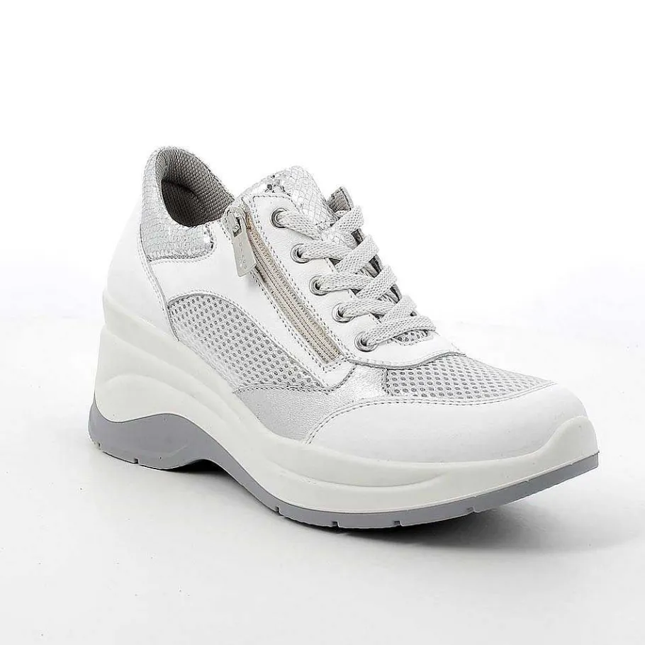 Woman Igi&Co Wedges-White-Silver Women'S Leather Wedge Sneakers