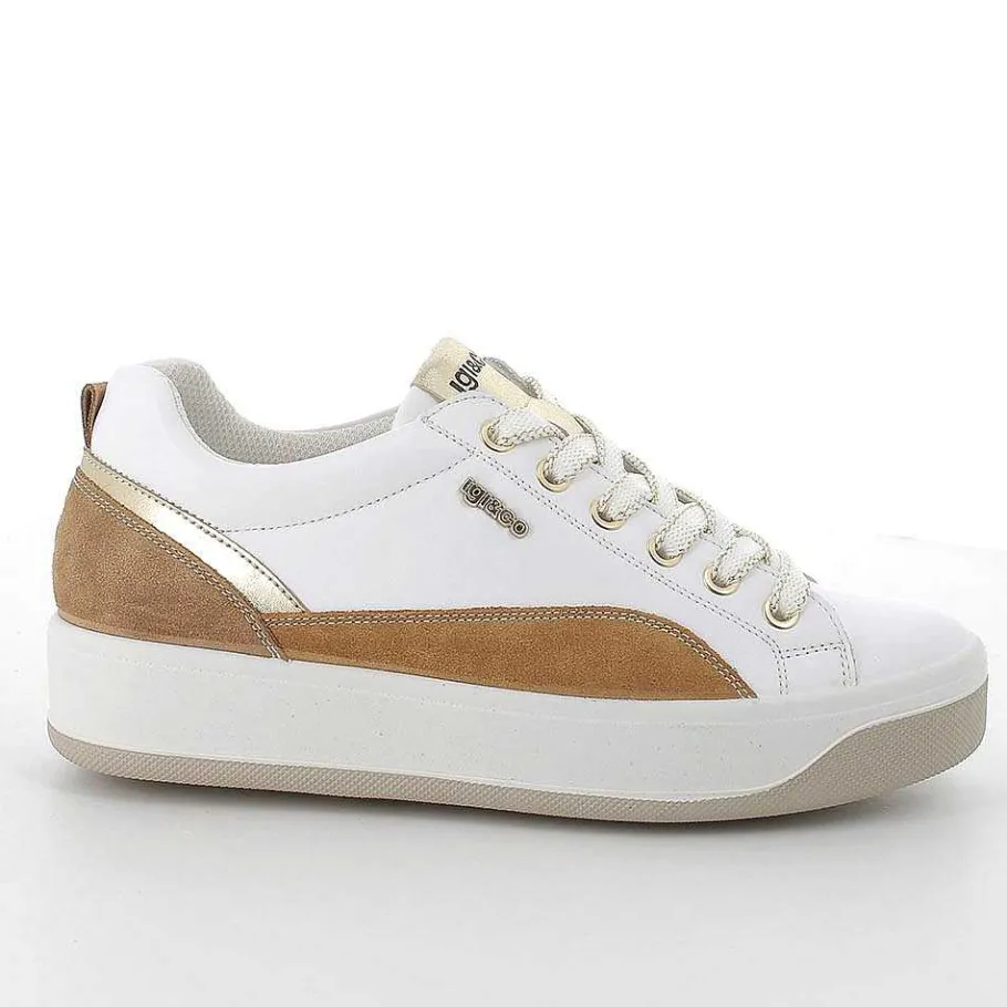 Woman Igi&Co Sneakers-White-Tan Women'S Leather Sneakers