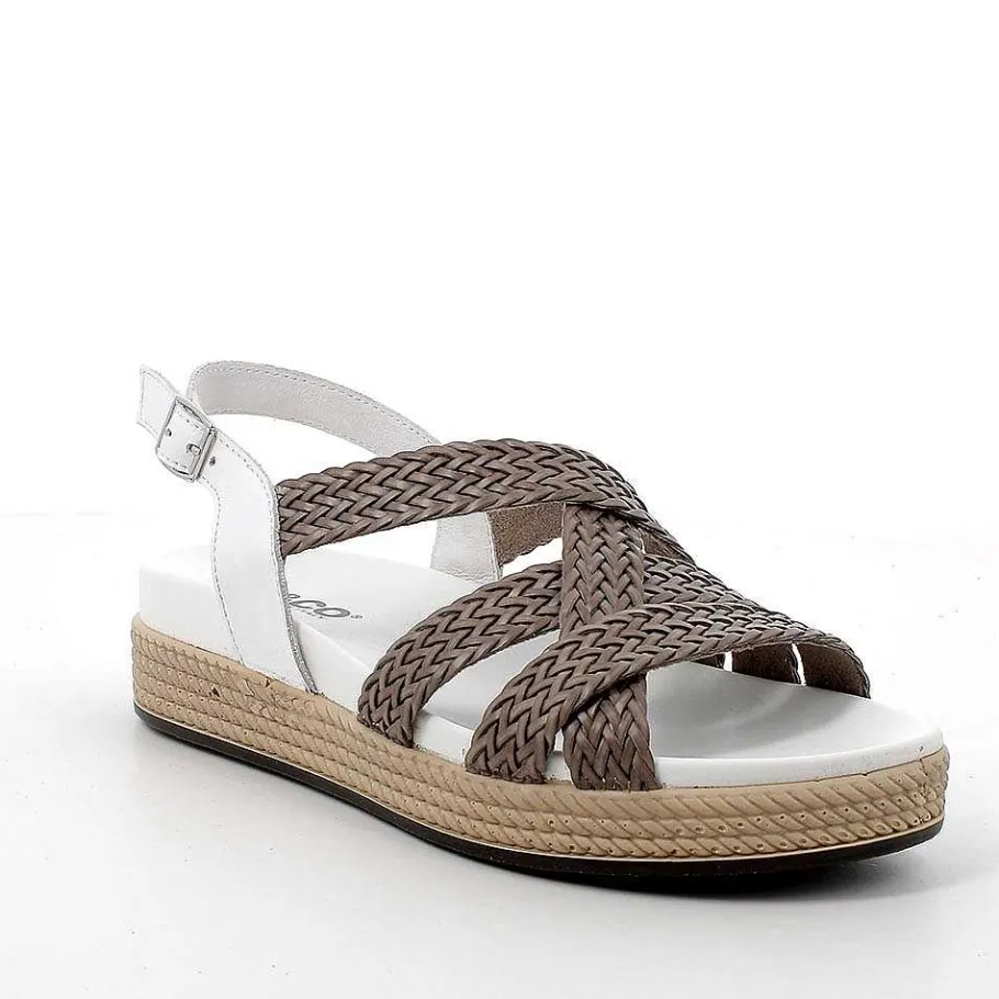 Woman Igi&Co Sandals And Flip Flops-White-Taupe Women'S Leather Sandals