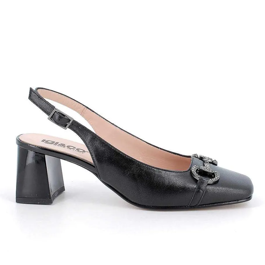 Woman Igi&Co Heeled Shoes-Women'S Black Leather Decollete With Back Strap