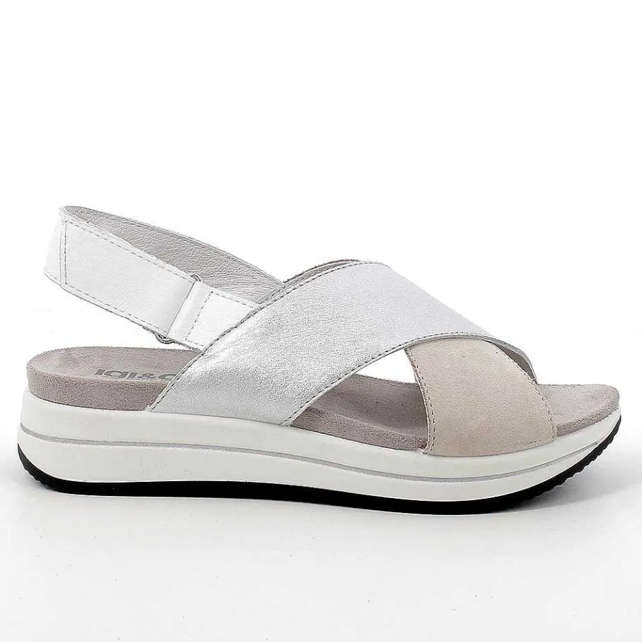 Woman Igi&Co Wedges-Women'S Leather Wedge Sandals Ice-Silver