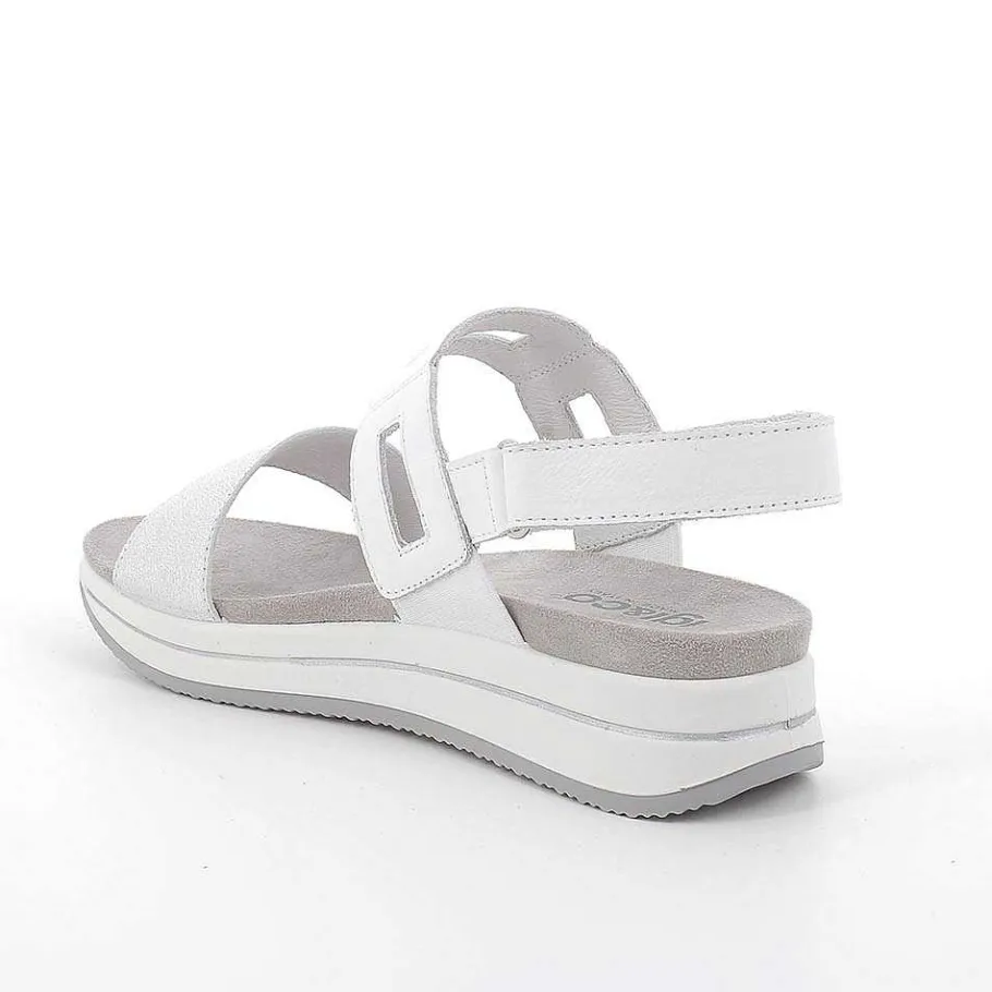 Woman Igi&Co Wedges-Women'S Leather Wedge Sandals Silver-White