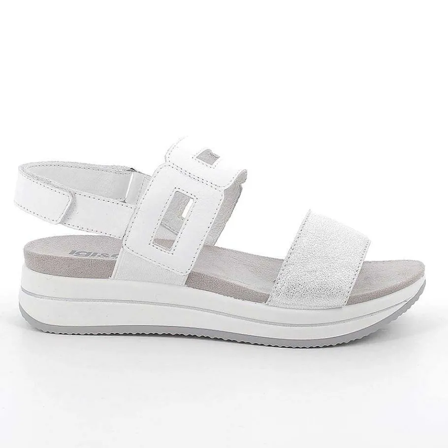 Woman Igi&Co Wedges-Women'S Leather Wedge Sandals Silver-White
