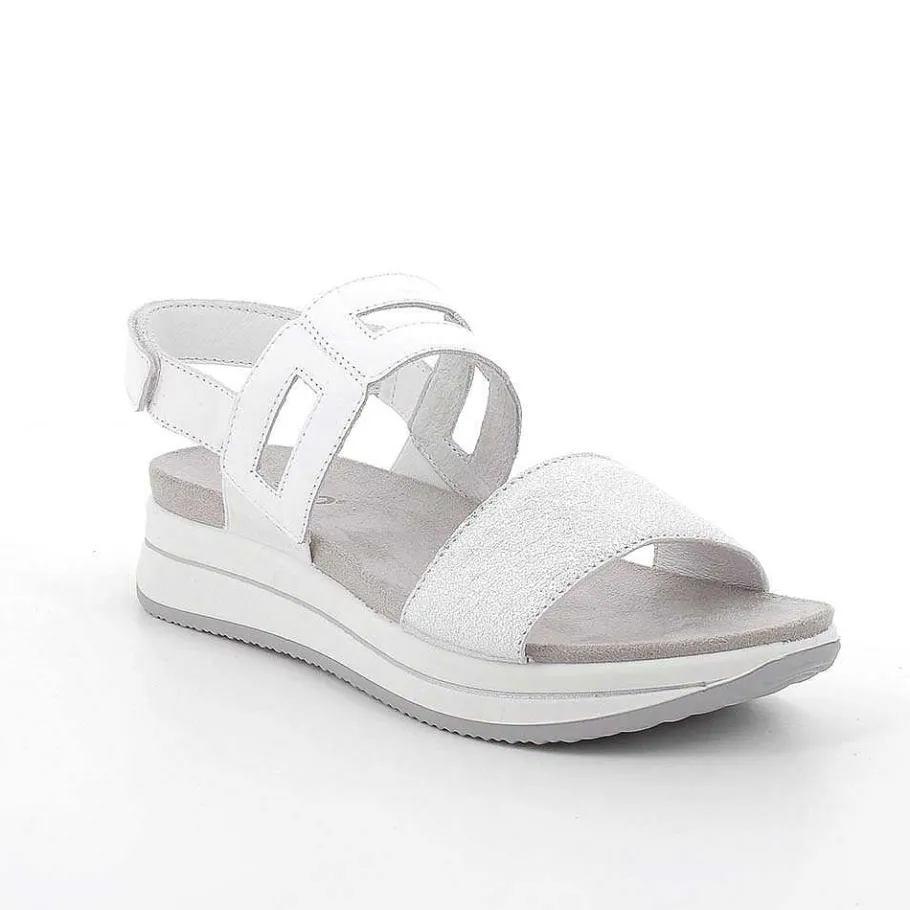 Woman Igi&Co Wedges-Women'S Leather Wedge Sandals Silver-White