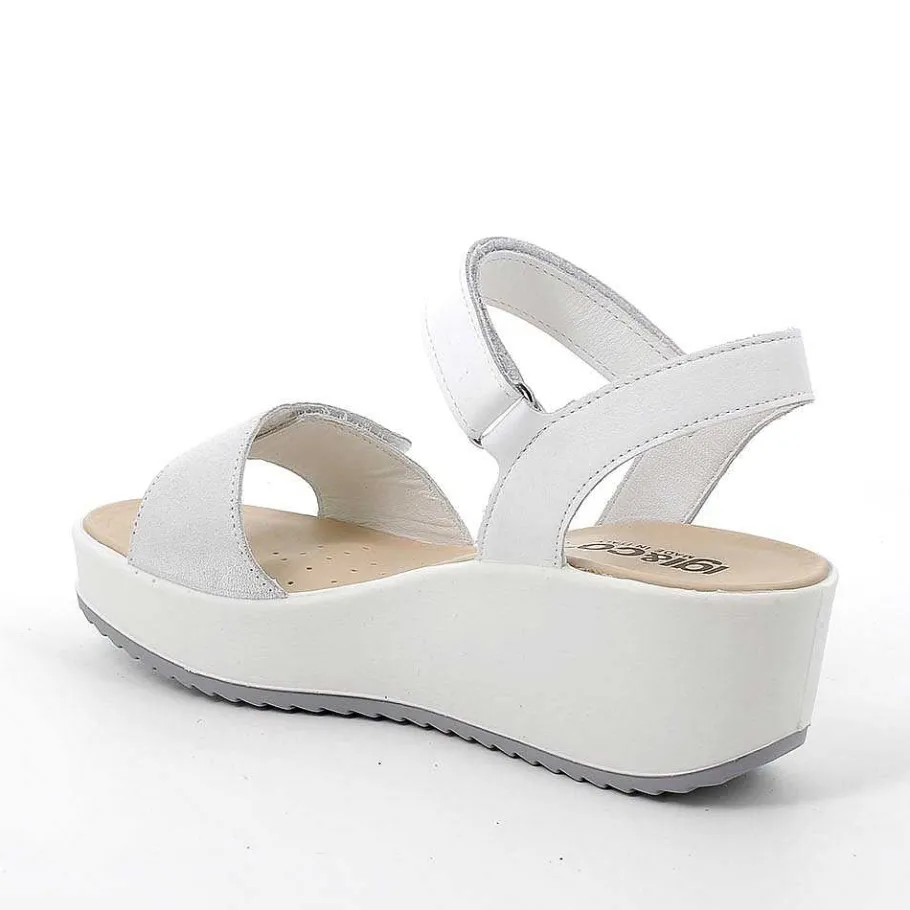 Woman Igi&Co Wedges-Women'S Leather Wedge Sandals Silver-White