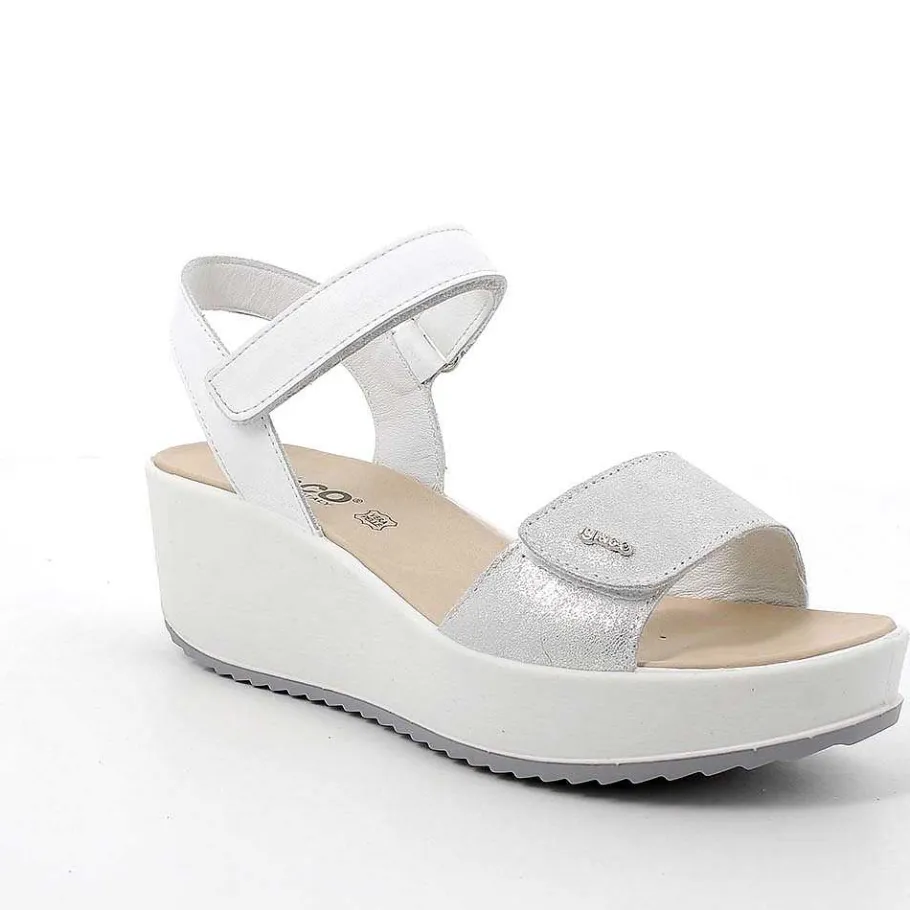 Woman Igi&Co Wedges-Women'S Leather Wedge Sandals Silver-White
