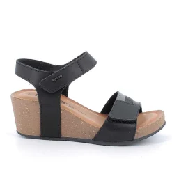 Woman Igi&Co Wedges-Women'S Leather Wedge Sandals Black-Dark Grey