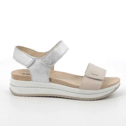 Woman Igi&Co Wedges-Women'S Leather Wedge Sandals Cream-Silver