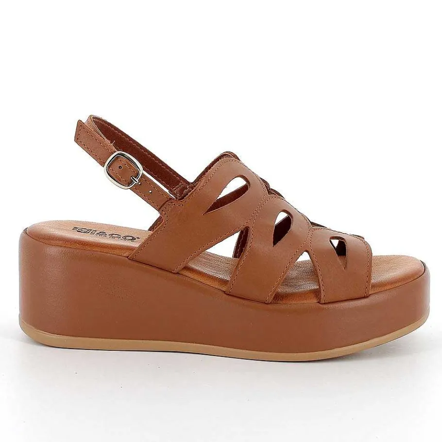 Woman Igi&Co Wedges-Women'S Leather Wedge Sandals Tan