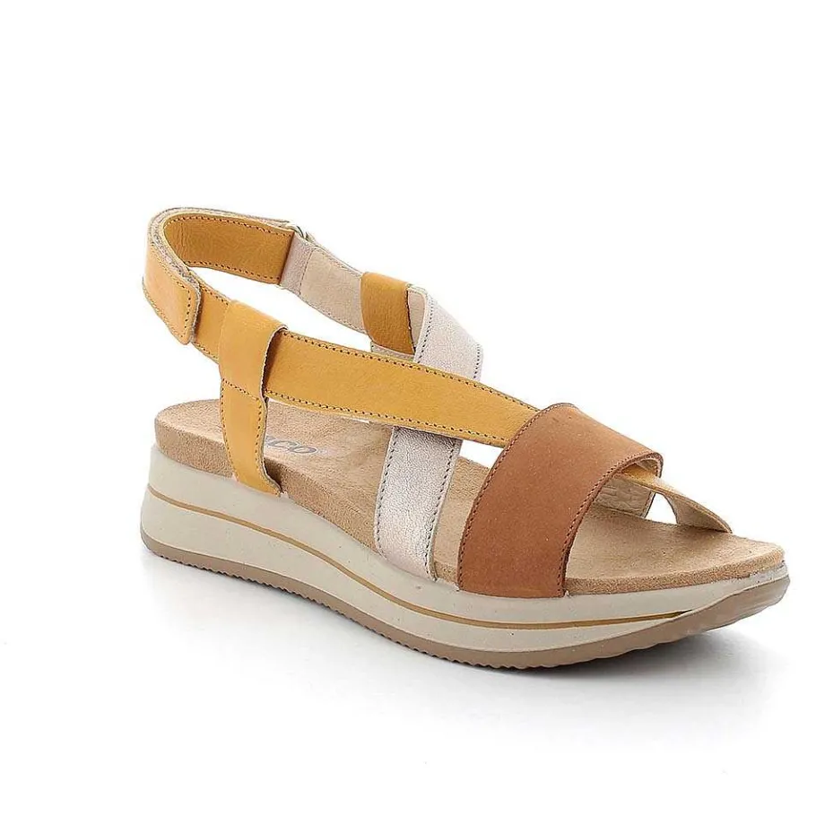 Woman Igi&Co Wedges-Women'S Leather Wedge Sandals Tan-Yellow
