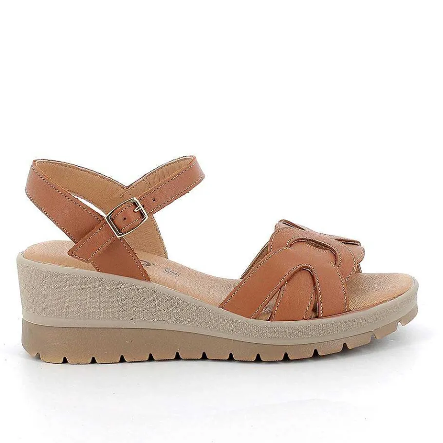 Woman Igi&Co Wedges-Women'S Leather Wedge Sandals Tan