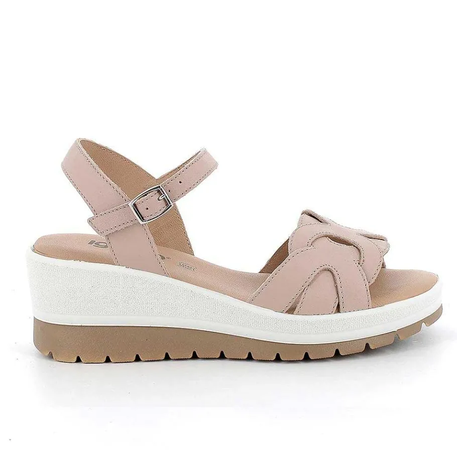 Woman Igi&Co Wedges-Women'S Leather Wedge Sandals Powder