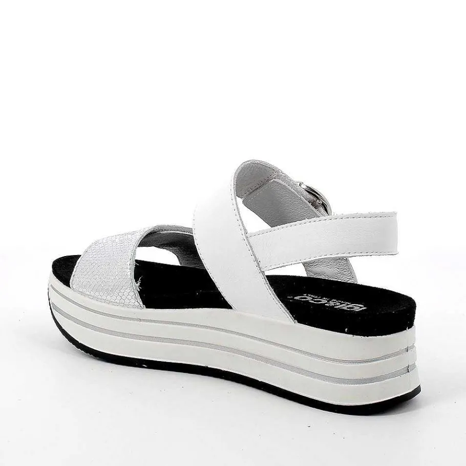 Woman Igi&Co Wedges-Women'S Leather Wedge Sandals Silver-White