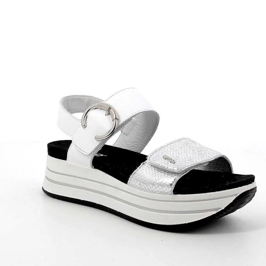 Woman Igi&Co Wedges-Women'S Leather Wedge Sandals Silver-White