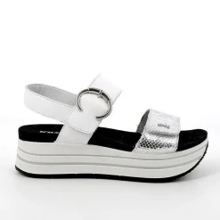 Woman Igi&Co Wedges-Women'S Leather Wedge Sandals Silver-White
