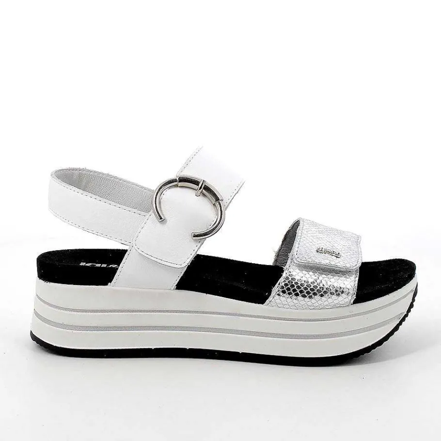 Woman Igi&Co Wedges-Women'S Leather Wedge Sandals Silver-White